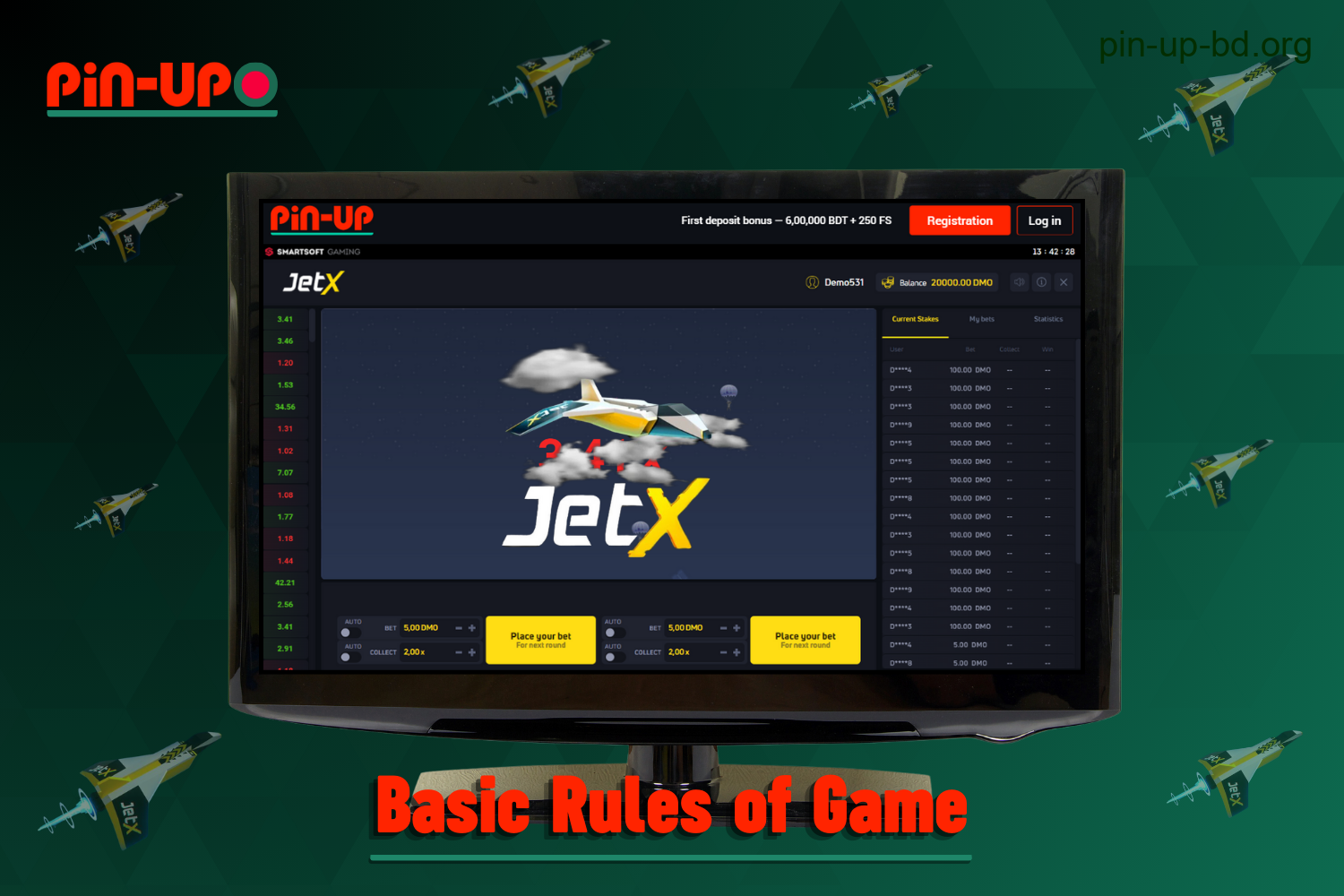 Pin Up Jet-X game has basic rules that players from Bangladesh should familiarize themselves with before starting the game