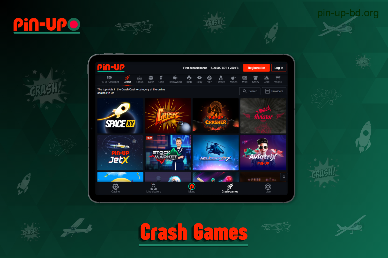 On the Pin Up website, players from Bangladesh can find a large selection of crash games