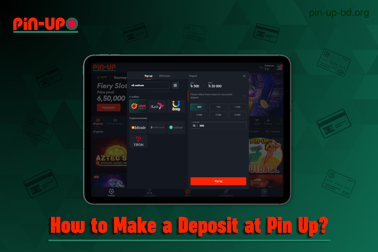 Bangladeshi Pin Up users have several options to replenish their accounts using different payment systems