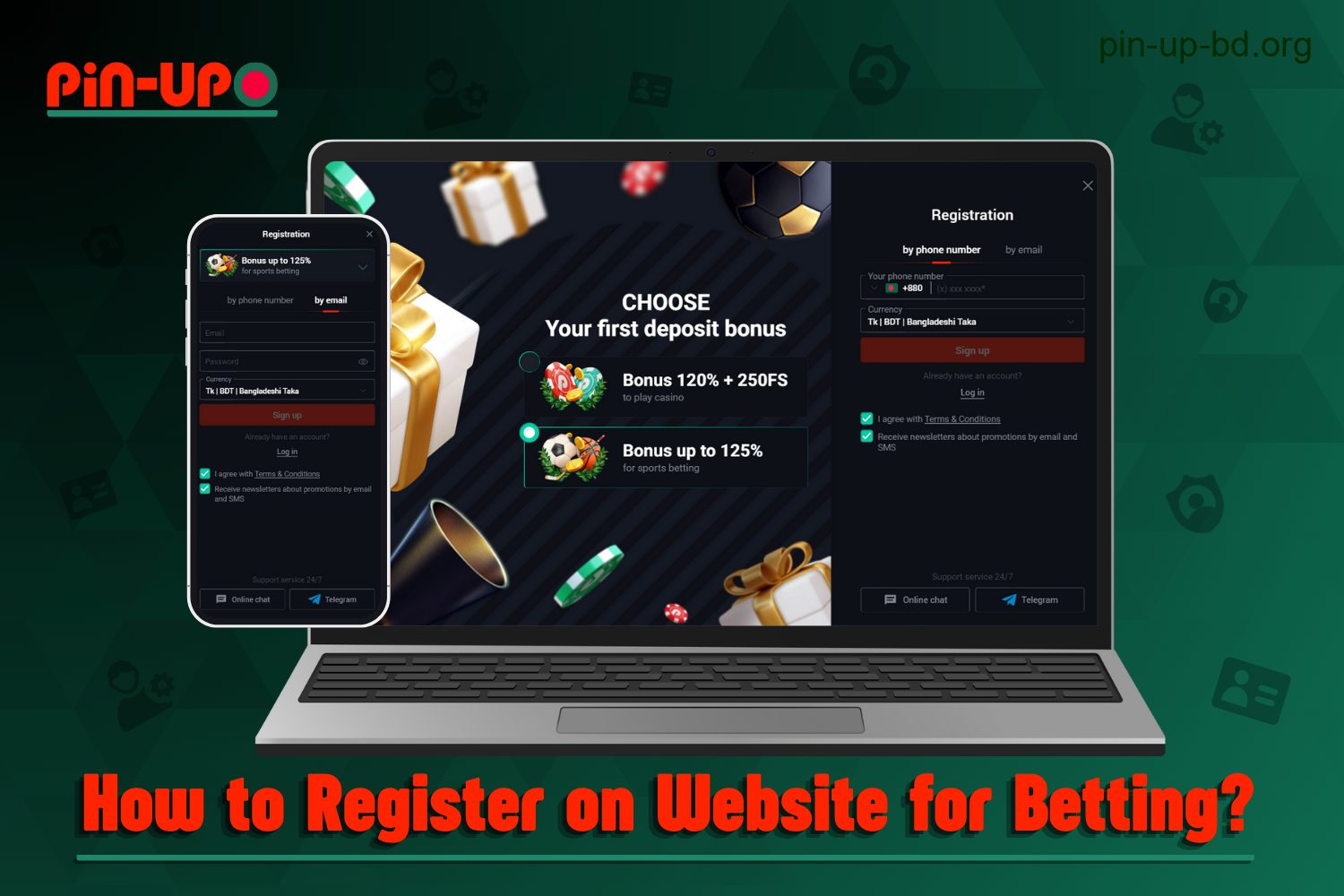 To register on the Pin Up website to place bets, users from Bangladesh should follow the instructions below