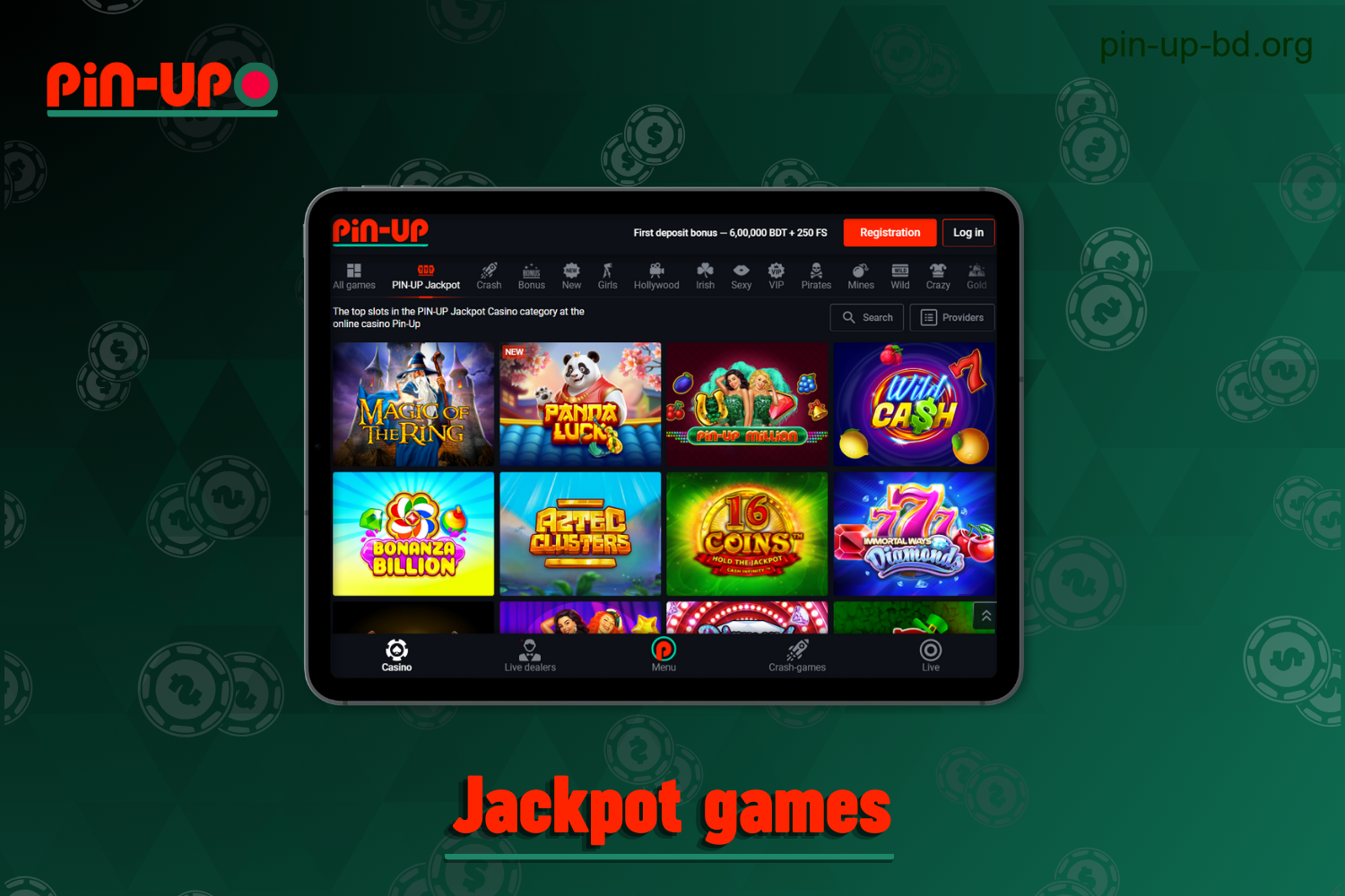 On the Pin Up website, players from Bangladesh can find a large selection of jackpot games