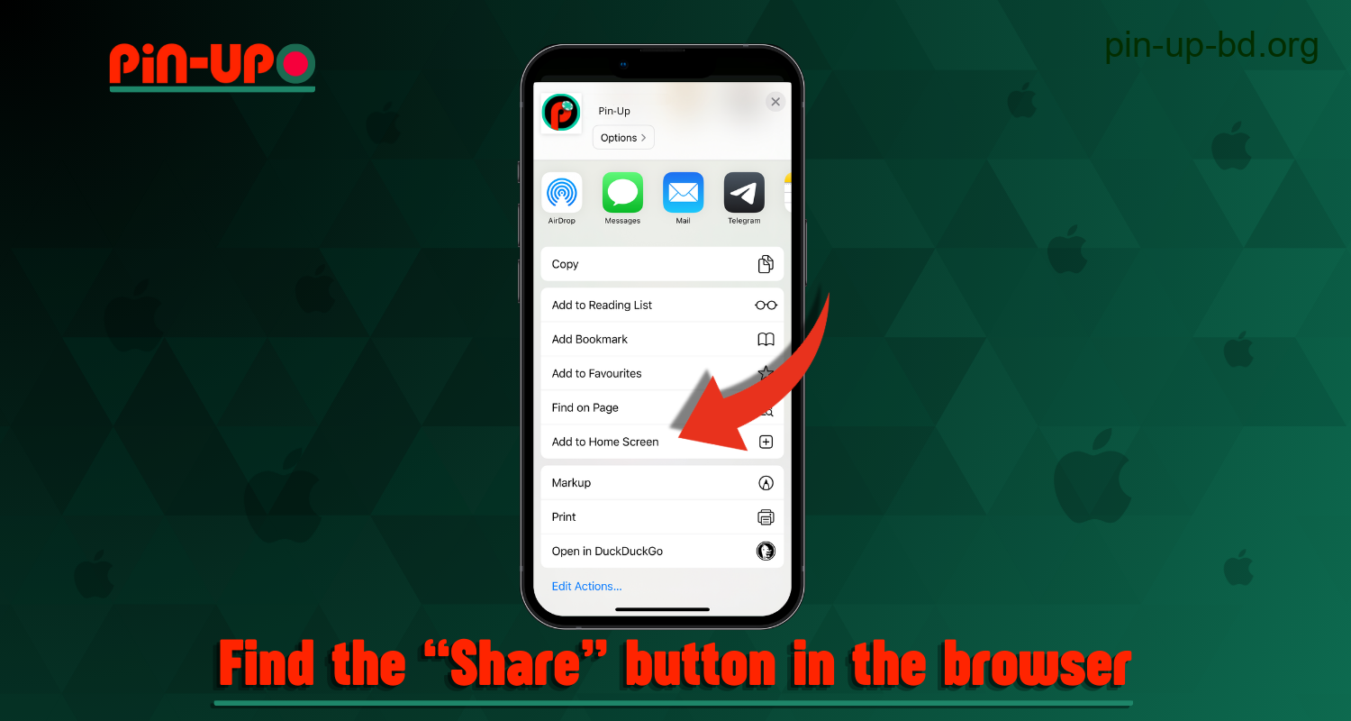 To download the Pin Up mobile app on iPhone, users from Bangladesh should find the \"Share\" button in their browser