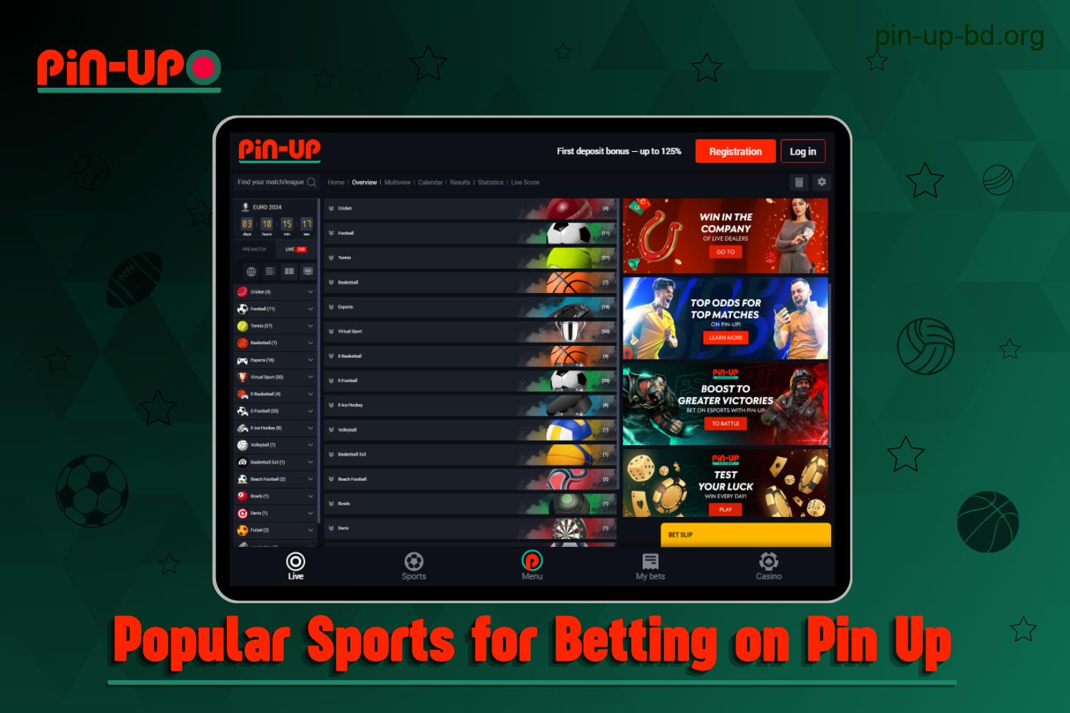 For users from Bangladesh, Pin Up offers popular sports for betting